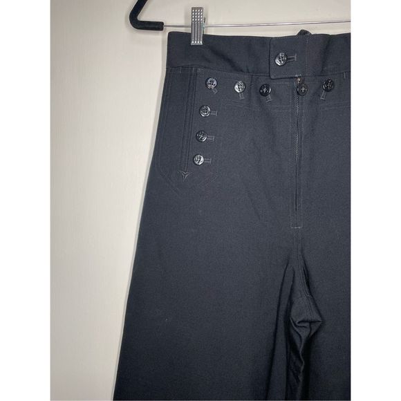 Vintage Navy Wide Leg Sailor Flared Black Zipper Front Pants size 30L - Picture 3 of 15
